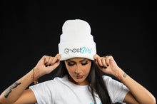 Load image into Gallery viewer, Cuffed Knit Beanie Blue “Ghost Girl” Logo
