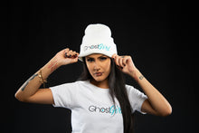 Load image into Gallery viewer, Cuffed Knit Beanie Blue “Ghost Girl” Logo
